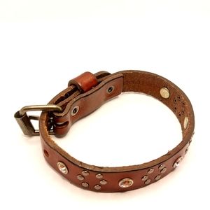 Genuine Leather Buckle Bracelet w/ Crystal Studs